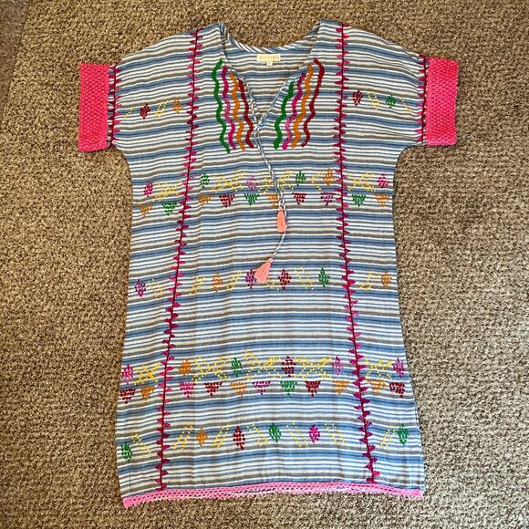 Size Large Anthropologie Ruby Yaya blue white stripes embroidered cotton dress - Picture 14 of 14